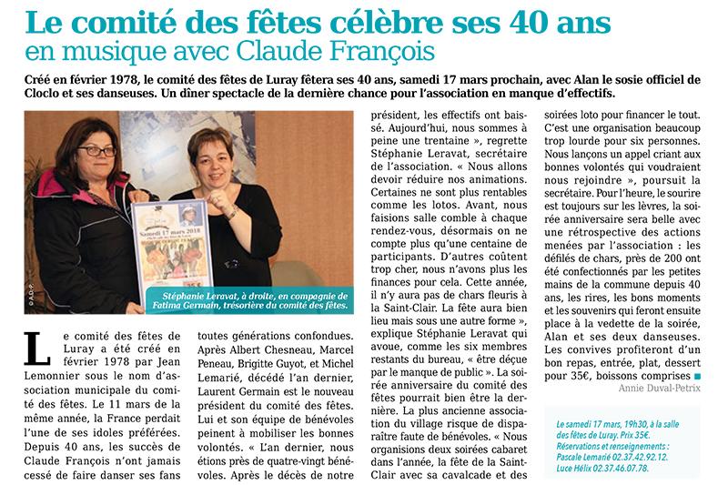 Comité des Fêtes : Soirée 40 ans - Mtaville - 22 février 2018