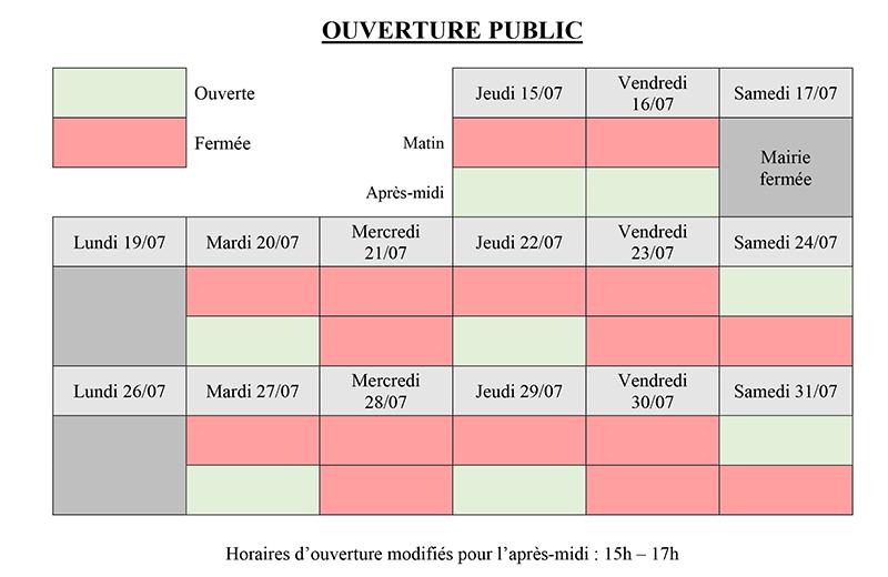 Mairie de Luray - Planning d'ouverture au public - Juillet 2021